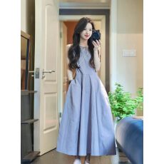 批发韩版简约无袖A字收腰<b class='q'>连衣裙</b>女2026夏季新款巨好看独特气质长裙子
