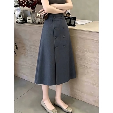 批发高级感灰色双排扣A字<b class='q'>半身裙</b>女秋2026新款通勤休闲百搭气质中长裙
