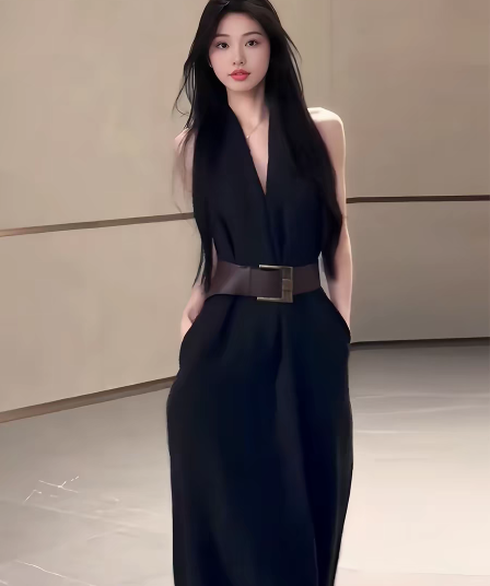 프랑스식 고급 센스 행침 목 V넥 민소매 여성 드레스 여름 새로운 그는 벤 바람 품격 아름다운 조끼 롱 스커트