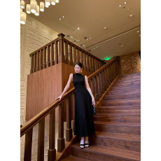 批发轻熟赫本风御姐高级感收腰A字裙新款气质高领黑色<b class='q'>背心</b>优雅长裙子