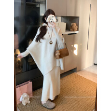 批发#实拍实价#  不规则蝙蝠袖针织毛衣+半身裙慵懒风两件套