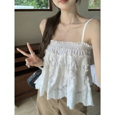 批发#实拍实价#白色蕾丝吊带背心女夏季新款甜辣妹外穿度假上衣