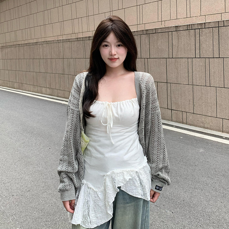 빅 사이즈 지방 mm 달콤한 스타일 불규칙 레이스 조각 캐미솔 디자인 센스 핫걸 외출용 맨위 여성 봄