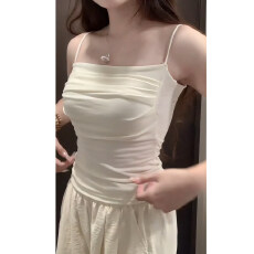 批发<b class='q'>大码</b>胖mm纯欲风辣妹褶皱吊带背心女春秋带胸垫内搭美背打底衫上衣