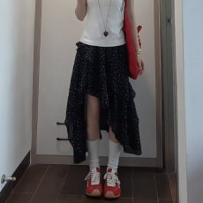 批发大码胖mm法式不规则荷叶边半身裙女夏季新款复古开叉碎花A字裙子