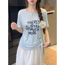 批发大码胖mm设计感绑带字母印花短袖t恤女2026新款夏季遮肉显瘦上衣