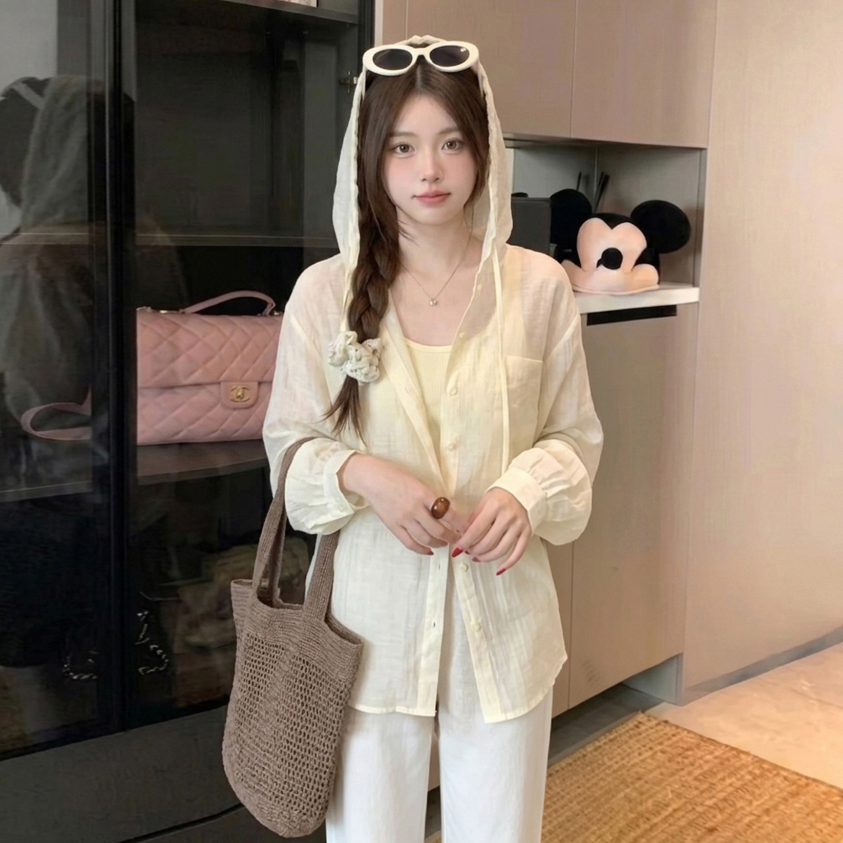 빅 사이즈 지방 mm 여름 얇은 스타일 후드 자외선 차단 셔츠 여성 루즈핏 느긋한 바람 슬림해 보이는 품격 다용도 재킷 맨위