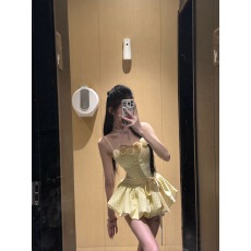 批发【小野春茶】纯欲风甜美辣妹波点格子抹胸蛋糕裙女款连衣裙套装