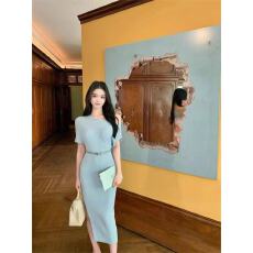 批发人间梦露*夏季韩系御姐露肩<b class='q'>连衣裙</b>收腰修身显瘦<b class='q'>开叉</b>中长款针织裙