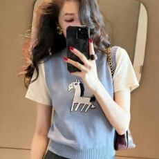 批发韩版撞色设计感短袖<b class='q'>针织衫</b>2026春夏减龄气质舒适圆领上衣慵懒显瘦