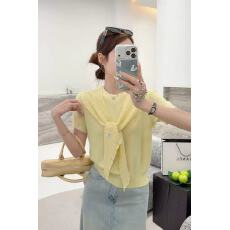 批发夏季韩系圆领镂空带披肩冰丝短袖T恤<b class='q'>针织衫</b>女2026新款漂亮上衣