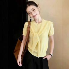 批发学院风洋气减龄披肩短袖<b class='q'>针织衫</b>女2026新款夏季独特漂亮收腰上衣女
