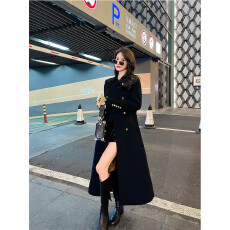 批发黑色双面羊绒<b class='q'>大</b>衣女外套2025秋冬高级感中长款羊毛呢子气质双排扣