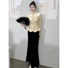 批发高端网红爆款国潮风加绒上衣女2025秋冬重工波浪毛毛边显瘦小衫