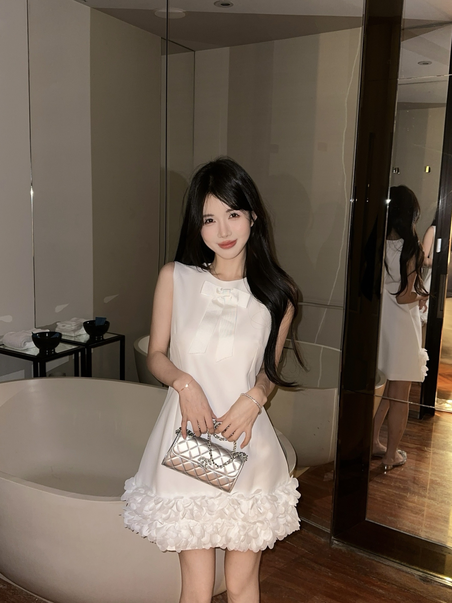 실사 디자인 센스 달콤함 나비 매듭 민소매 새로운 고급 센스 슬림해 보이는 다용도 조끼 스커트