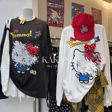 批发韩国东大门早秋新款休闲圆领卡通印花立体蝴蝶结宽松长袖<b class='q'>T</b><b class='q'>恤</b>女潮