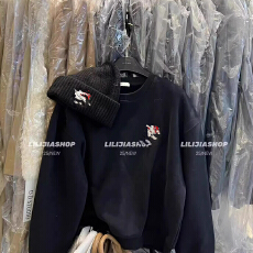 批发十三行2025冬季新款韩版宽松圆领加绒加厚猫卡通印花套头卫衣女