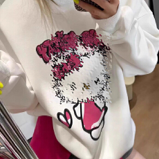 批发韩国东大门秋冬大码韩版宽松百搭卡通K猫休闲长袖圆领加绒卫衣女