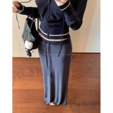 批发孕妇<b class='q'>半身裙</b>春夏季慵懒感撞色腰头2026新款外穿休闲拖地过膝长裙子