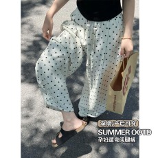 批发波点孕妇<b class='q'>裤</b>子夏季设计感外穿休闲薄款凉感抽绳阔腿<b class='q'>裤</b><b class='q'>洋气</b>夏天长<b class='q'>裤</b>