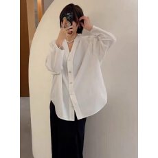 批发胖mmV领白色<b class='q'>气质</b>长袖衬衫2026秋装大码女装宽松显瘦内搭外穿上衣