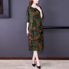 批发<b class='q'>连衣裙</b>2025新款<b class='q'>香云纱</b>秋季改良旗袍显瘦遮肚印花民族风大码<b class='q'>连衣裙</b>