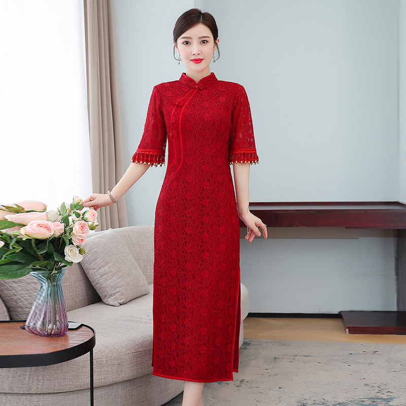 MY70161# 新款中长款妈妈连衣裙婚宴穿优雅显瘦喜婆婆装年轻款贵气女裝...