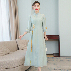 批发<b class='q'>中国风</b><b class='q'>女装</b>唐装2025年新款秋季茶服复古日常民族风连衣裙改良旗袍