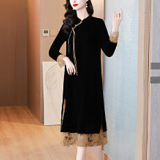 批发国风<b class='q'>真丝</b>丝绒连衣裙秋2025新款新中式改良<b class='q'>旗袍</b>裙贵夫人高贵气质裙