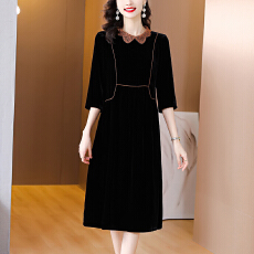 批发真丝绒<b class='q'>连衣裙</b><b class='q'>桑蚕丝</b>新款进口妈妈高端高贵洋气秋季金丝绒丝绒