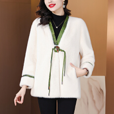 批发金貂绒女2025新中国风仿水貂皮草貂皮大衣<b class='q'>海宁</b>皮毛一体外套羊剪绒