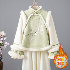 批发2025民国风秋冬日常套装假两件倒大袖上衣刺绣筒裙