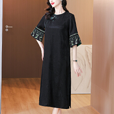 批发2026春季香云纱国风<b class='q'>连衣裙</b>仿<b class='q'>真丝</b>黑色新中式改良旗袍<b class='q'>连衣裙</b><b class='q'>女</b>装