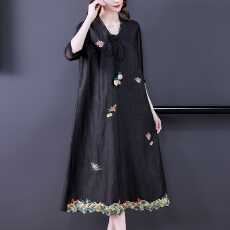 批发2026年春季新款香云纱重工刺绣中袖时尚玉兰吊中国风改良旗袍裙