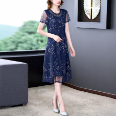 批发连衣裙<b class='q'>中老年</b>夏季新款女气质高贵短袖<b class='q'>妈妈</b><b class='q'>装</b>时尚洋气网纱<b class='q'>绣花</b>裙子