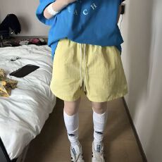 批发10件一包不退换美式多巴胺运动短裤光板<b class='q'>时尚</b>高腰直筒五分裤ins