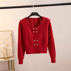 批发双排装饰扣高级感毛衣秋冬季纯色短款套头专柜品质<b class='q'>修身</b>收腰打底衫