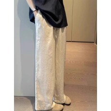 批发2025新款<b class='q'>亚麻</b>松紧腰阔腿裤女秋季垂感慵懒直筒休闲裤薄款棉麻裤子