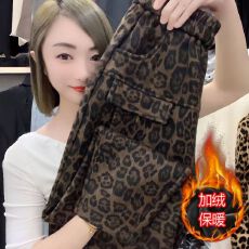 批发加绒加厚豹纹<b class='q'>印花</b><b class='q'>哈伦裤</b>2025冬季新款民族风洋气宽松保暖休闲女裤