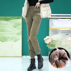 批发欧棉绒加绒加厚卫裤女秋冬2025年冬季宽松休闲裤裤子束脚保暖长裤