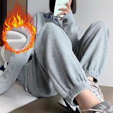 批发束脚卫裤女2025年秋季新款华夫格学生显高休闲裤高腰显瘦加绒长裤