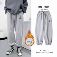 批发<b class='q'>运动</b>裤女生冬季加绒宽松印花飞人束脚百搭卫裤休闲篮球裤子学生