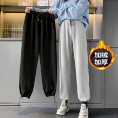 批发秋冬加绒新款抽绳束脚裤女<b class='q'>韩版</b>学生休闲<b class='q'>运动</b>百搭哈伦阔腿裤子ins