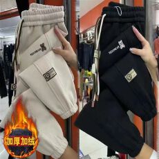 批发秋冬加绒加厚小熊休闲卫裤<b class='q'>女</b>宽松刺绣束脚运动裤百搭小脚<b class='q'>哈伦裤</b>潮