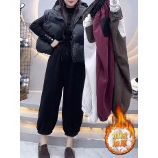 批发拼接腰头卫裤<b class='q'>女</b>秋冬爆款加绒束脚休闲裤大码宽松显瘦九分<b class='q'>哈伦裤</b>子
