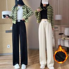 美拉德穿搭咖色裤子女秋冬小个子灯芯绒大码直筒雪尼尔加厚阔腿裤