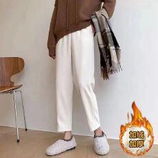 批发米白色休闲裤<b class='q'>女</b>2025新款秋冬高腰加绒胖mm萝卜裤子显瘦哈伦奶奶裤