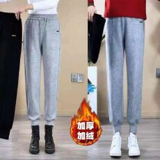 批发加绒加厚保暖束脚裤2025冬季新款高腰抽绳<b class='q'>哈伦裤</b>卫裤休闲裤<b class='q'>女</b>裤子