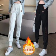 批发加绒卫裤<b class='q'>女</b>2025秋冬新款刺绣字母宽松休闲<b class='q'>哈伦裤</b>百搭显瘦束脚裤潮