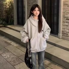 批发美式入冬慵懒风宽松高领帽卫衣INS复古超火<b class='q'>韩版</b>拉链开衫卫衣外套